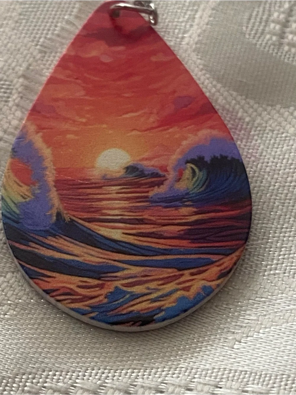 3” Dangle Earrings Teardrop Beach Sunset On The Ocean Acrylic Tropical Vacation